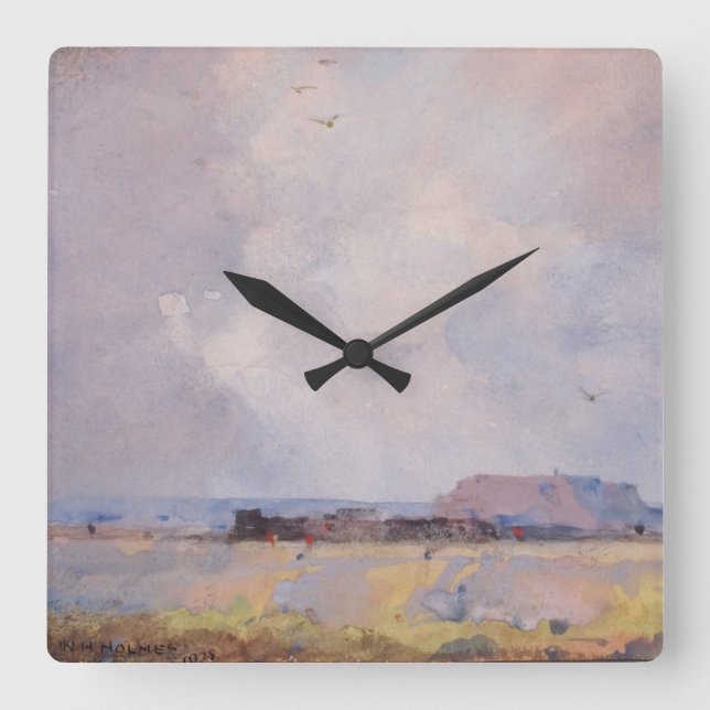 Fin konsthandfärgsfärg liggande Plateau Land  Fyrkantig Klocka (Framsida)