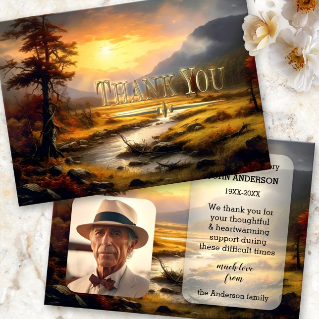 Fin konsthandling Sympati Foto - tackkort Tack Kort (Sympathy photo Thank You card featuring a fine art landscape scene in vintage style)