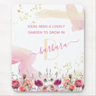 Fin kvinnlig Blommigt Garden Monogram Namn Musmatta