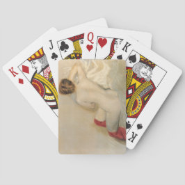 Fin kvinnlig kropp med röda lager casinokort