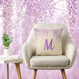 Fin Lila Abstrakt Wisteria på Creamy  Kudde