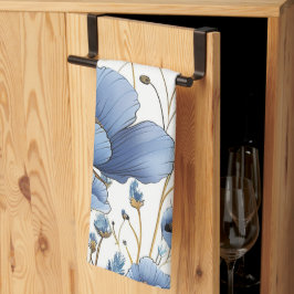 Fin ljusblå blommigt kökshandduk