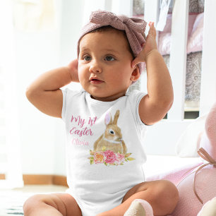 Fin min första Påskhare Blommor Rosa Anpassningsba T Shirt