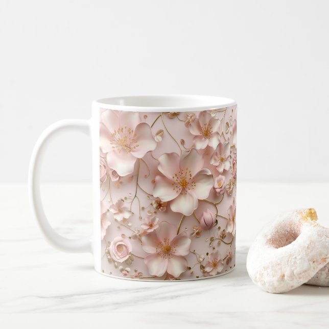 Fin mjuk Rosa Pastel-Blommigt Kaffemugg (Med munk)
