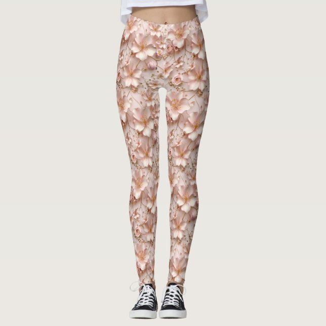Fin mjuk Rosa Pastel-Blommigt Leggings (Framsida)