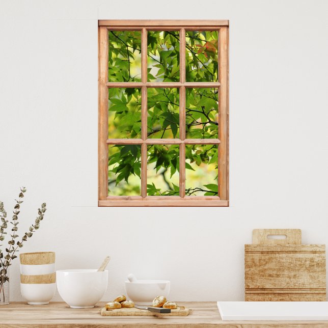 Fin morgonvy över Löv från ett fönster Poster (Kök)
