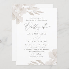 Fin Neutralt Blommigt med Calligraphy Bröllop Inbjudningar