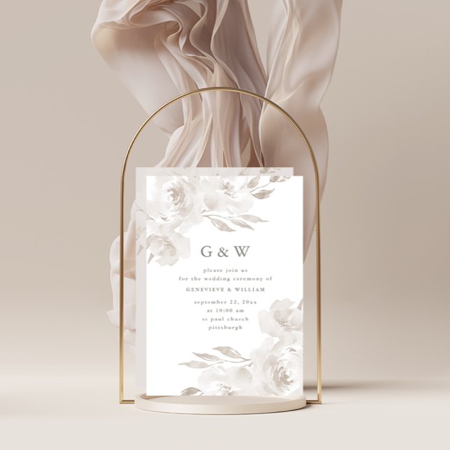 Fin Neutralt Blommigt med Monogram Bröllop Inbjudningar (Skapare uppladdad)