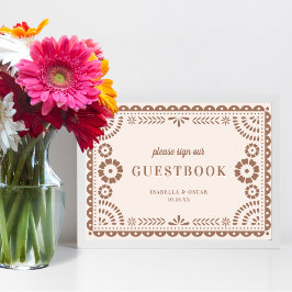 Fin Neutralt Papel Picado Bröllop Guestbook-tecken Poster