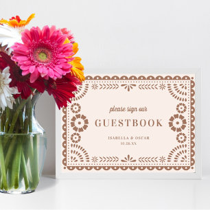 Fin Neutralt Papel Picado Bröllop Guestbook-tecken Poster