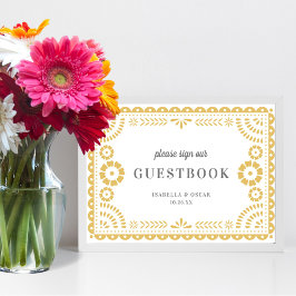 Fin Neutralt Papel Picado Bröllop Guestbook-tecken Poster