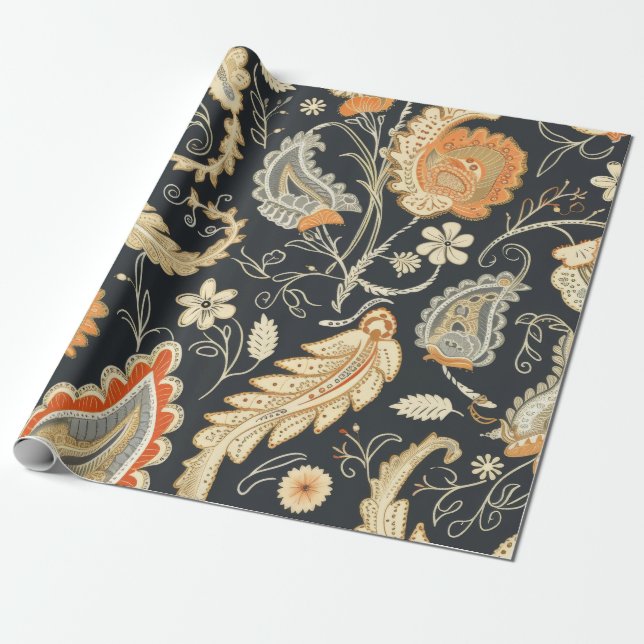 Fin Paisley Mönster-Mörk och färgstark design Presentpapper (Utrullad)