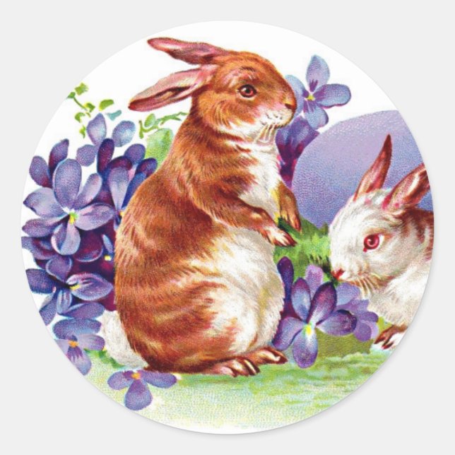 Fin Påskhare - Bunnies & Violets Runt Klistermärke (Framsida)