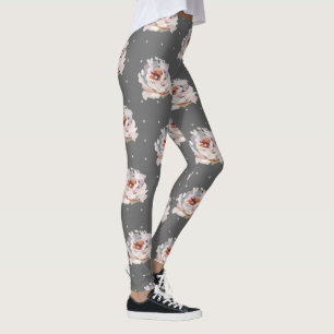 Fin Pastel-Blommigt med punkter på Chic Grått Leggings