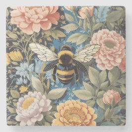 Fin Pastel-Blommigt och Bumblebee Stenunderlägg