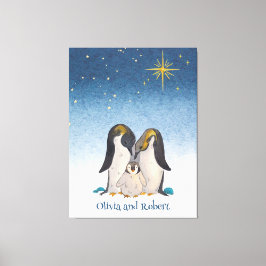 Fin Penguin Family Watercolor Canvastryck