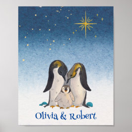 Fin Penguin Family Watercolor Poster