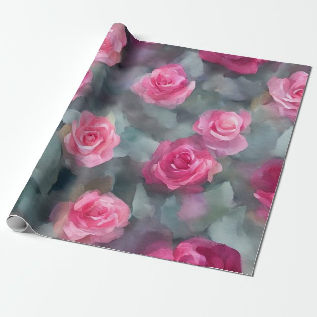 Fin Popular Watercolor Rosa ros Collection Presentpapper (Utrullad)