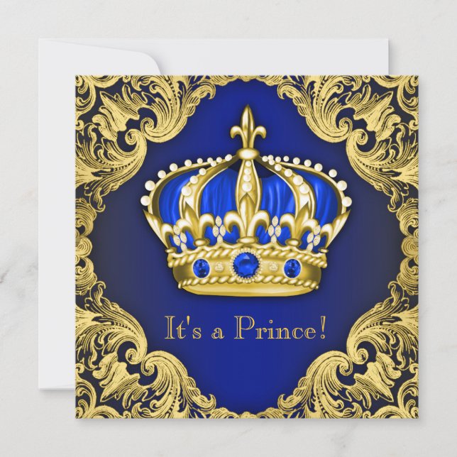 Fin Prinse Baby Shower Blå Inbjudningar (Framsida)
