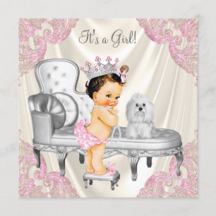 Fin prinsessa baby shower elfenbensvit rosa stol inbjudningar
