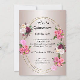 Fin Quinceanera Ljus rosa födelsedagsfest Inbjudningar