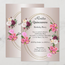 Fin Quinceanera Ljus rosa födelsedagsfest Inbjudningar