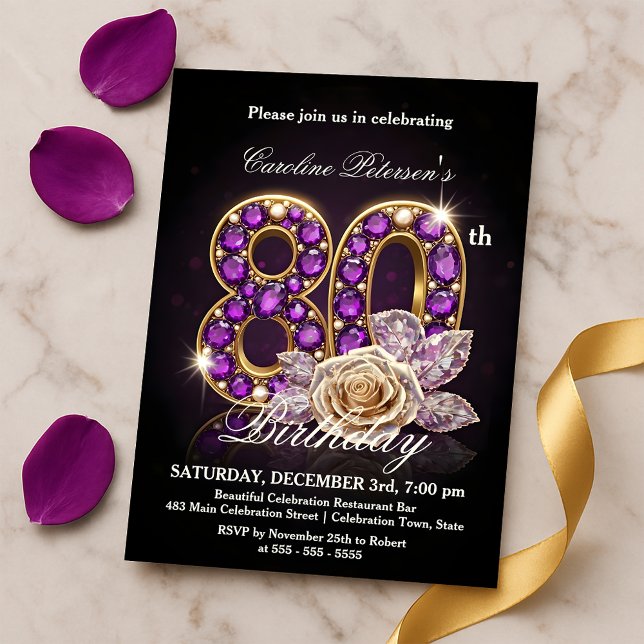 Fin regal ros ametist guld 80-årsdag inbjudningar (Skapare uppladdad)