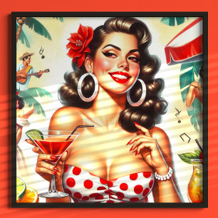 Fin Retro Woman Illustration Poster