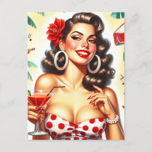 Fin Retro Woman Illustration Vykort