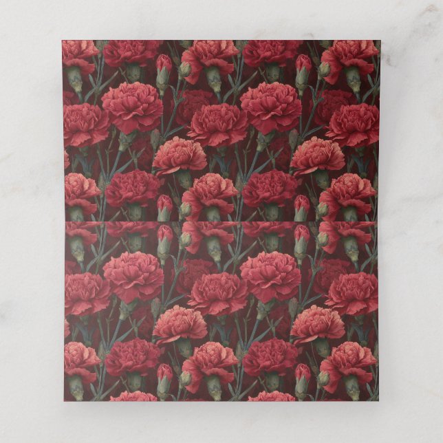 Fin Röd Nejlikagård Bröllopsblomma Placeringskort (Inuti utvikt)