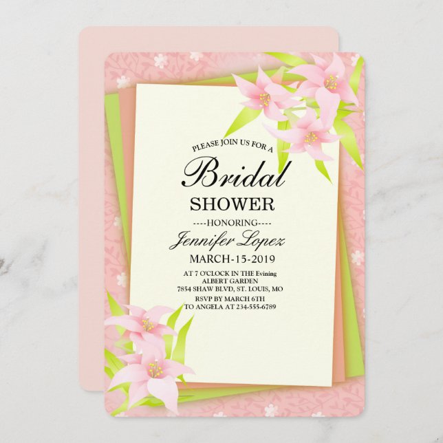 Fin, rolig blommigt inbjudningar (Fram/baksida)