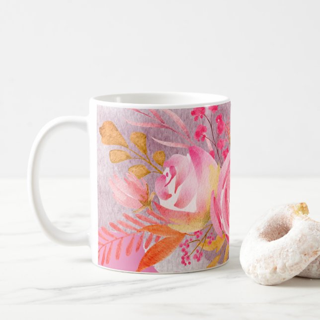 Fin Rosa Blommigt Kaffemugg (Med munk)