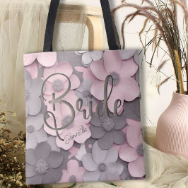 Fin Rosa-Grått 3D Poppies Blommigt Bride Tygkasse