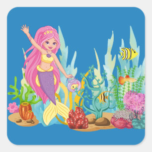 Fin ROSA HAIR-sjöjungfru som leker i havet Fyrkantigt Klistermärke