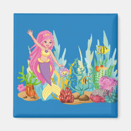 Fin ROSA HAIR-sjöjungfru som leker i havet Magnet