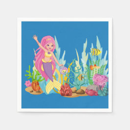 Fin ROSA HAIR-sjöjungfru som leker i havet Pappersservett