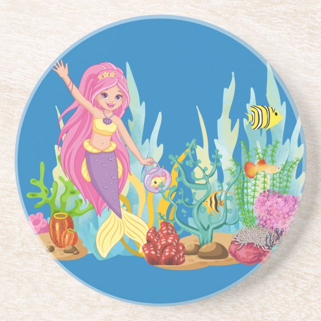 Fin ROSA HAIR-sjöjungfru som leker i havet Underlägg (Framsidan)