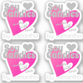 Fin Rosa Heart Grått Made with Kärlek Soy Candles Klistermärken