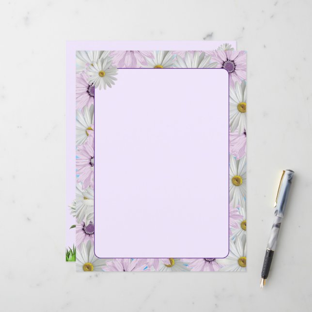 Fin Rosa och vita Daisy 8,5 x 11 (Fram/Back In Situ)