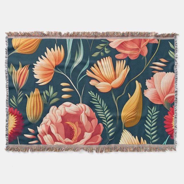 Fin Rosa, Orange och Röda blomman Mönster Filt (Framsidan)