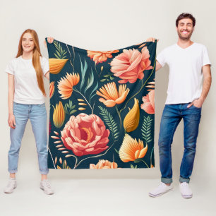 Fin Rosa, Orange och Röda blomman Mönster Fleecefilt