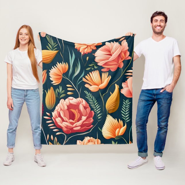Fin Rosa, Orange och Röda blomman Mönster Fleecefilt (På plats)