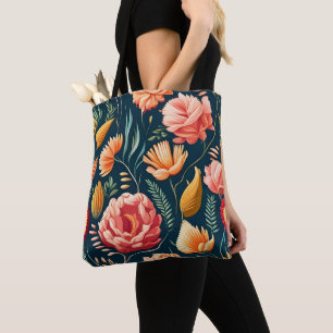 Fin Rosa, Orange och Röda blomman Mönster Tygkasse