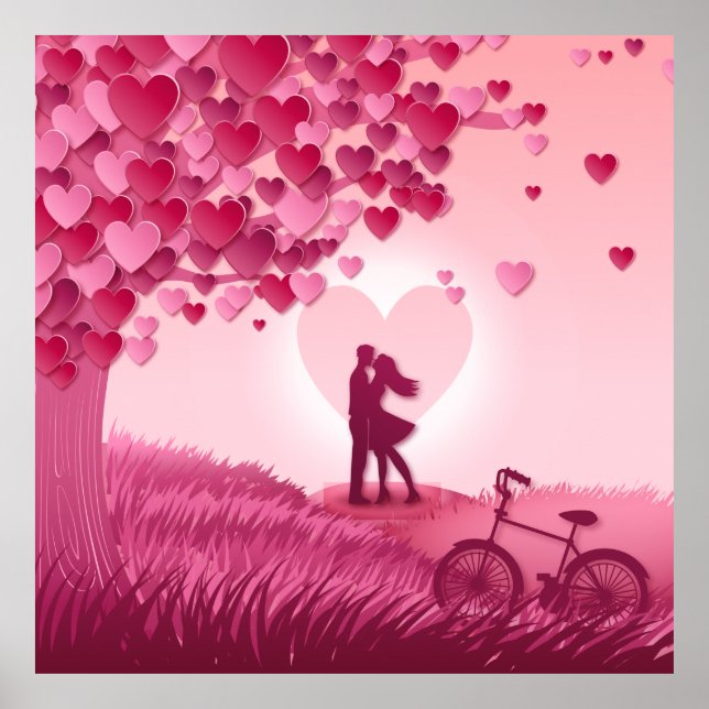 Fin rosa romantisk skugga-parvis illustration poster (Framsidan)