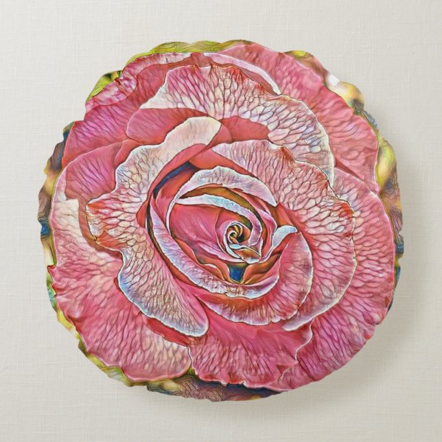 Fin rosa sommarblomma i ro rund kudde (Framsidan)