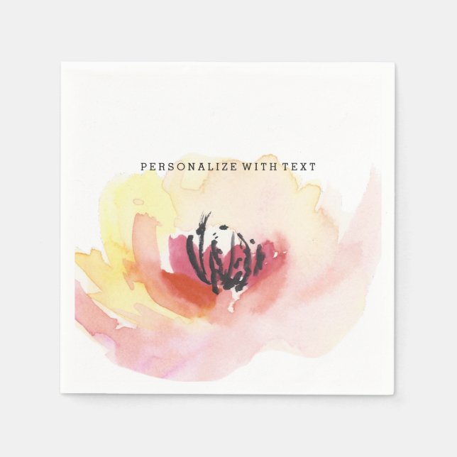 Fin Rosa Watercolor-Blommigt Pappersservett (Framsidan)