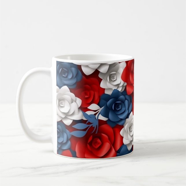 Fin Rött vitt blått Blomsterträdgård Blommigt USA Kaffemugg (Vänster)