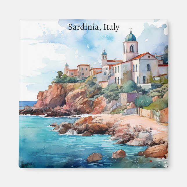 Fin Sardiniens Italien Watercolor Travel Magnet (Framsidan)