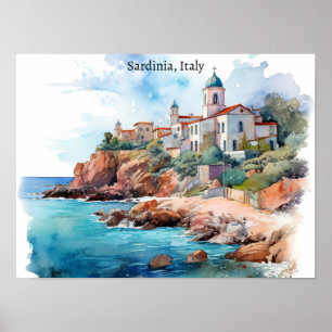 Fin Sardiniens Italien Watercolor Travel Poster