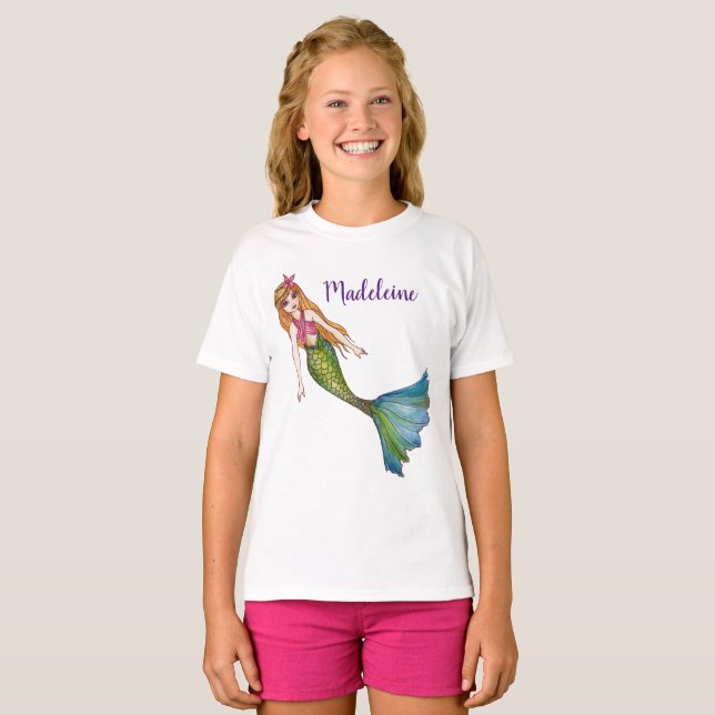 Fin Sjöjungfru med Blonde Hair T-Shirt (Hel framsida)